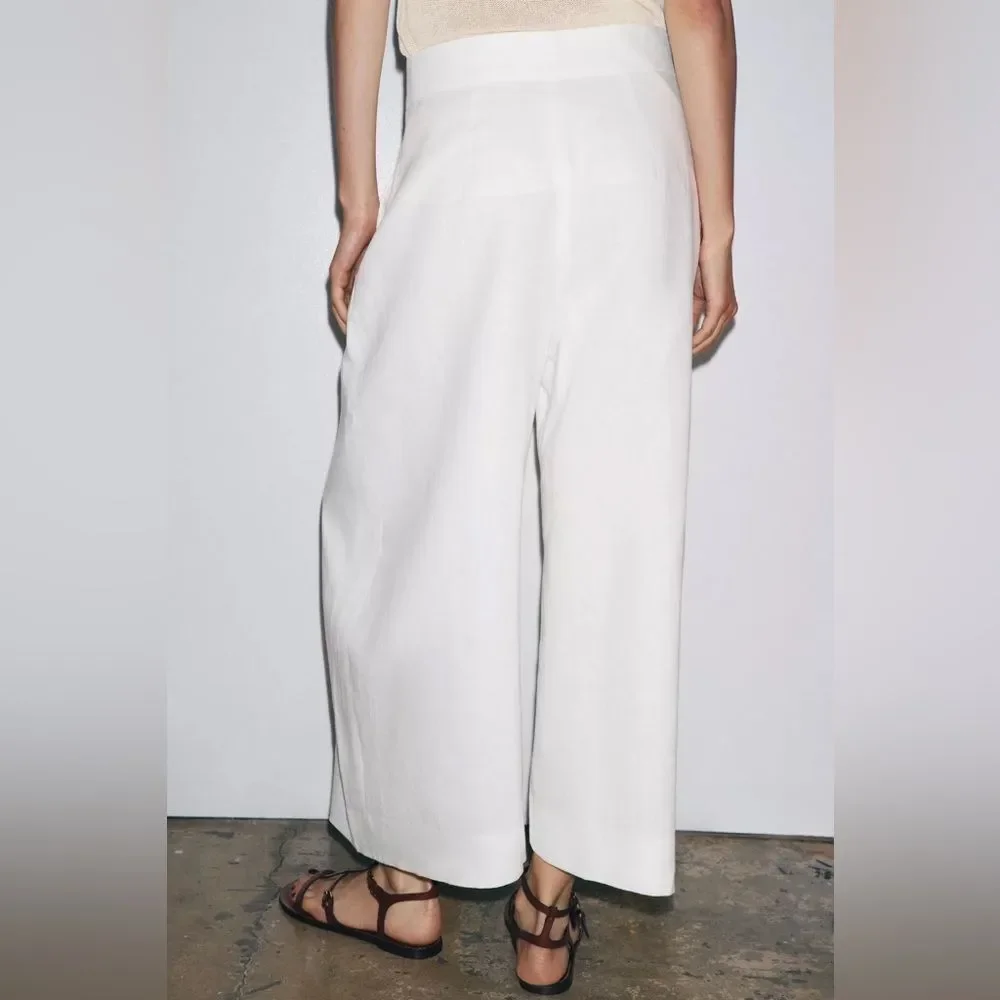 ZARA ZW COLLECTION LINEN VOLUME PLEATED PANTS